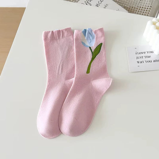 chaussettes tulipes rose bleu