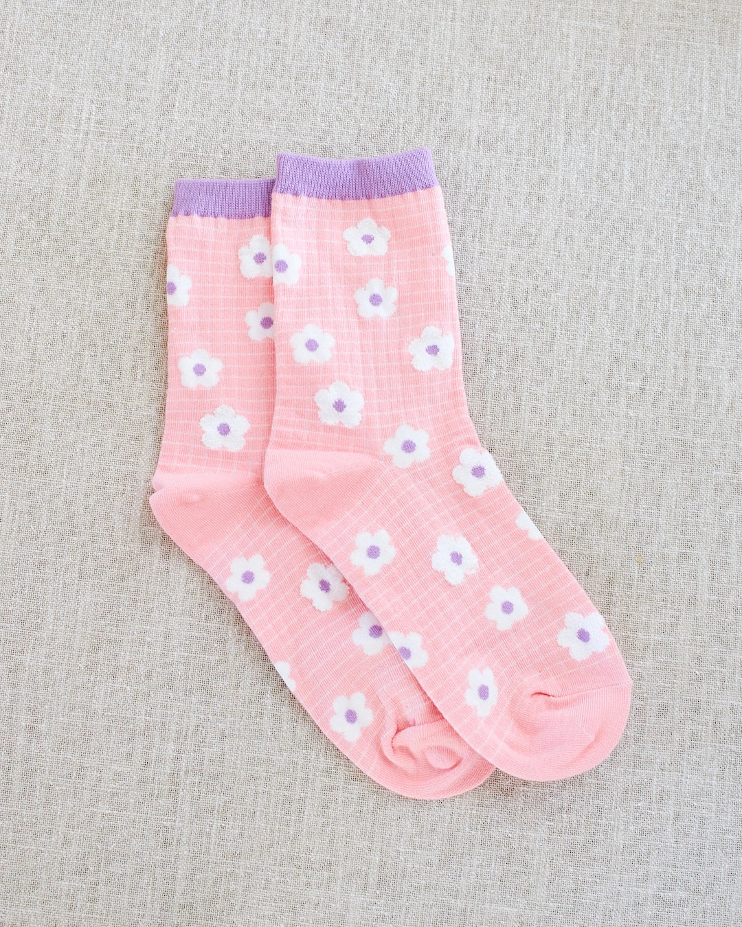chaussettes couleur marguerites rose