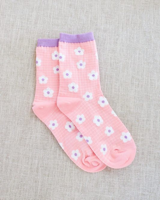 chaussettes couleur marguerites rose