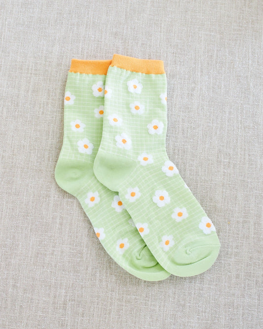 chaussettes couleur marguerites vertes