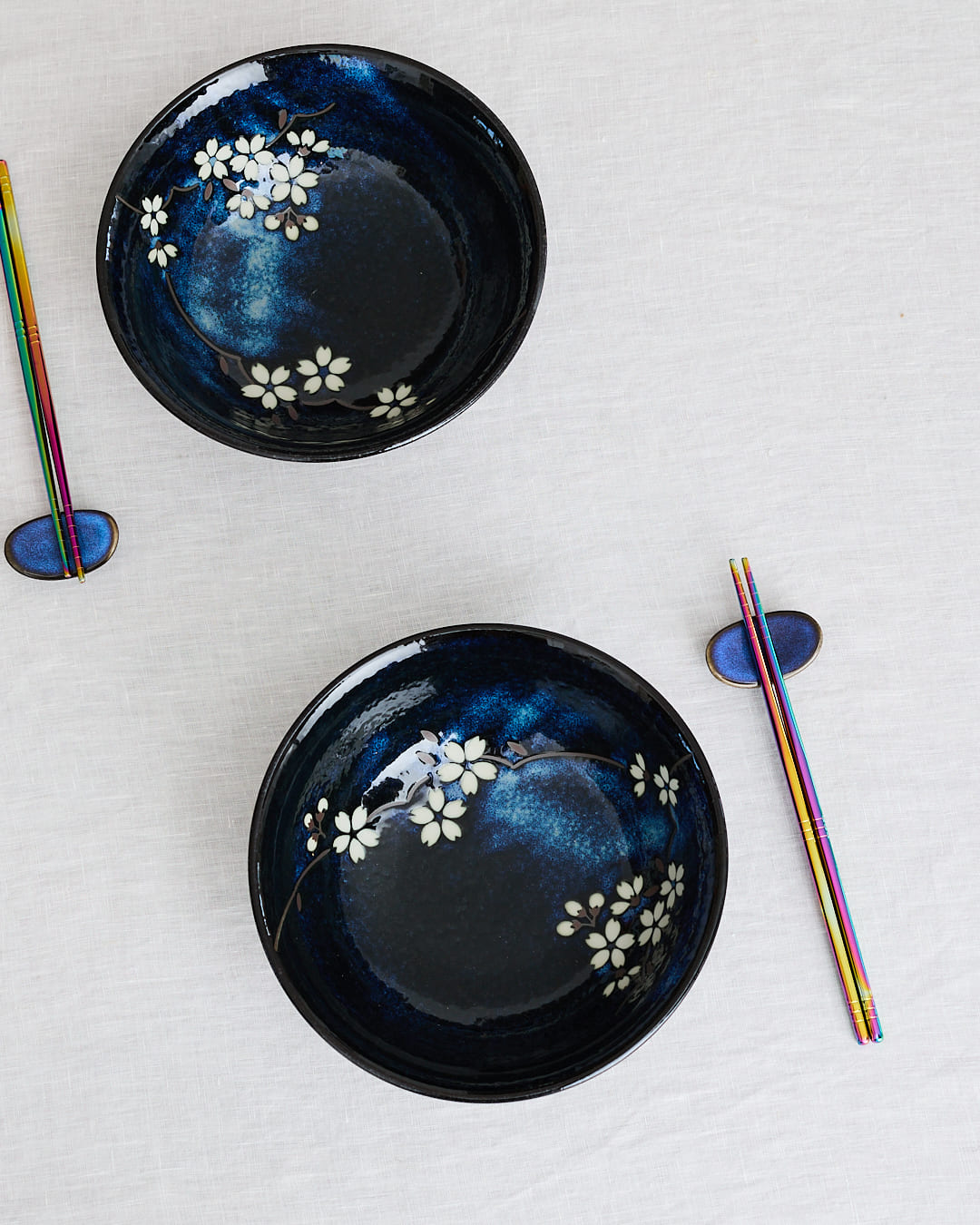 bol ramen bleu marine fleur