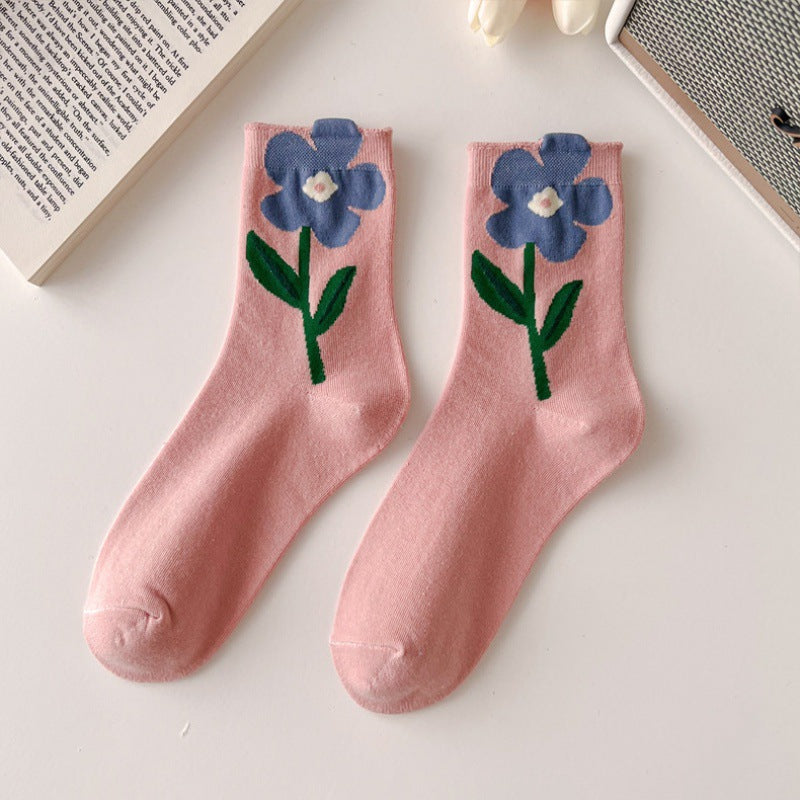 chaussettes fleur rose