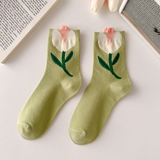 chaussettes fleur verte