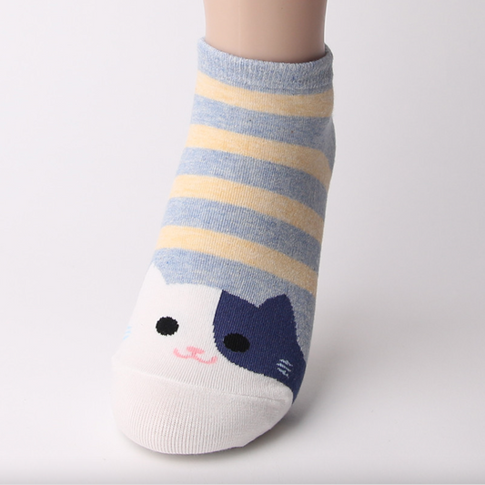 CHAUSSETTES COURTES CHAT BLEU