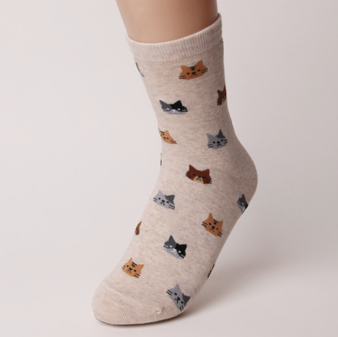 chaussettes hautes pour femme chat beige - seoul station