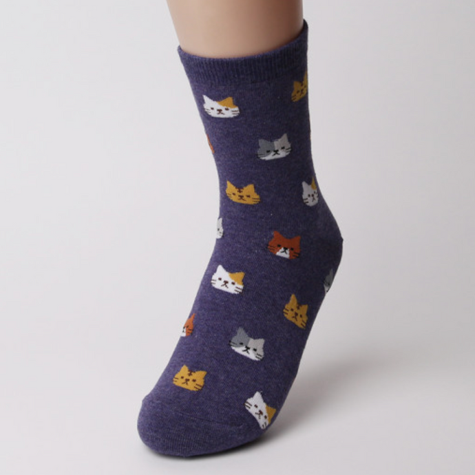 chaussettes hautes pour femme chat bleu - seoul station