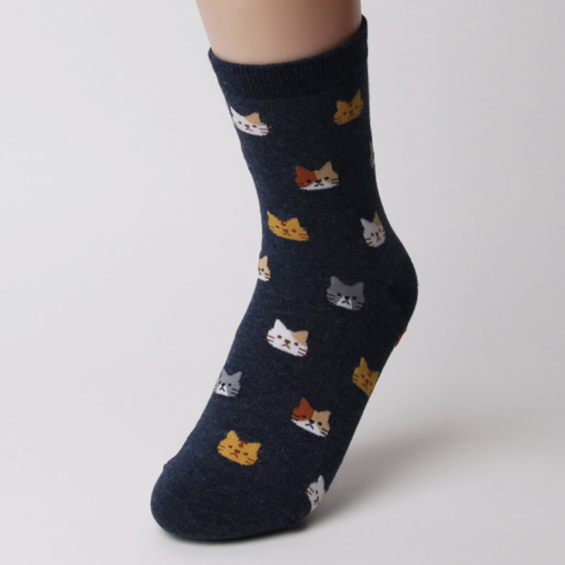chaussettes hautes pour femme chat bleu marine - seoul station