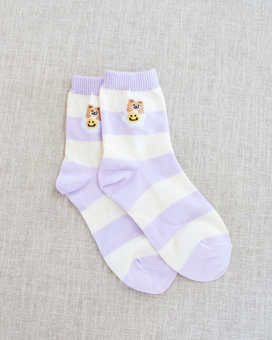 chaussettes rayées violet