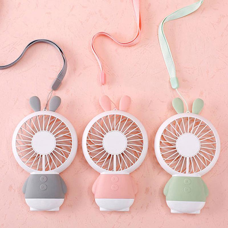 Mini Ventilateur USB Portable Lapin Avec Lumière - Batterie 300 MAh - 2 Vitesses - Pour Voyages Et Bureau